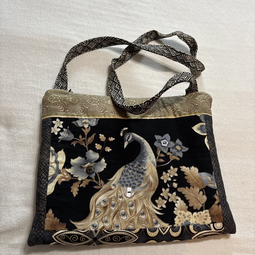 Handmade Quilt Peacock Purse Crossbody Beaded Pockets Boho Hippie Gypsy artsy